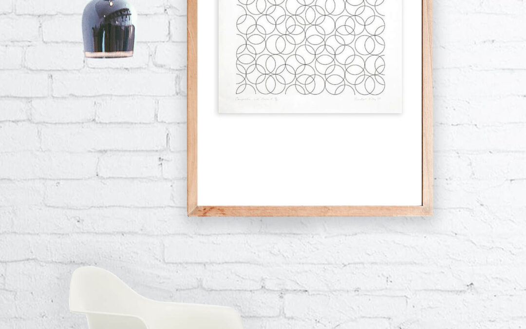 BRIDGET-RILEY-Framed-Composition-With-Circles-5-in-situ
