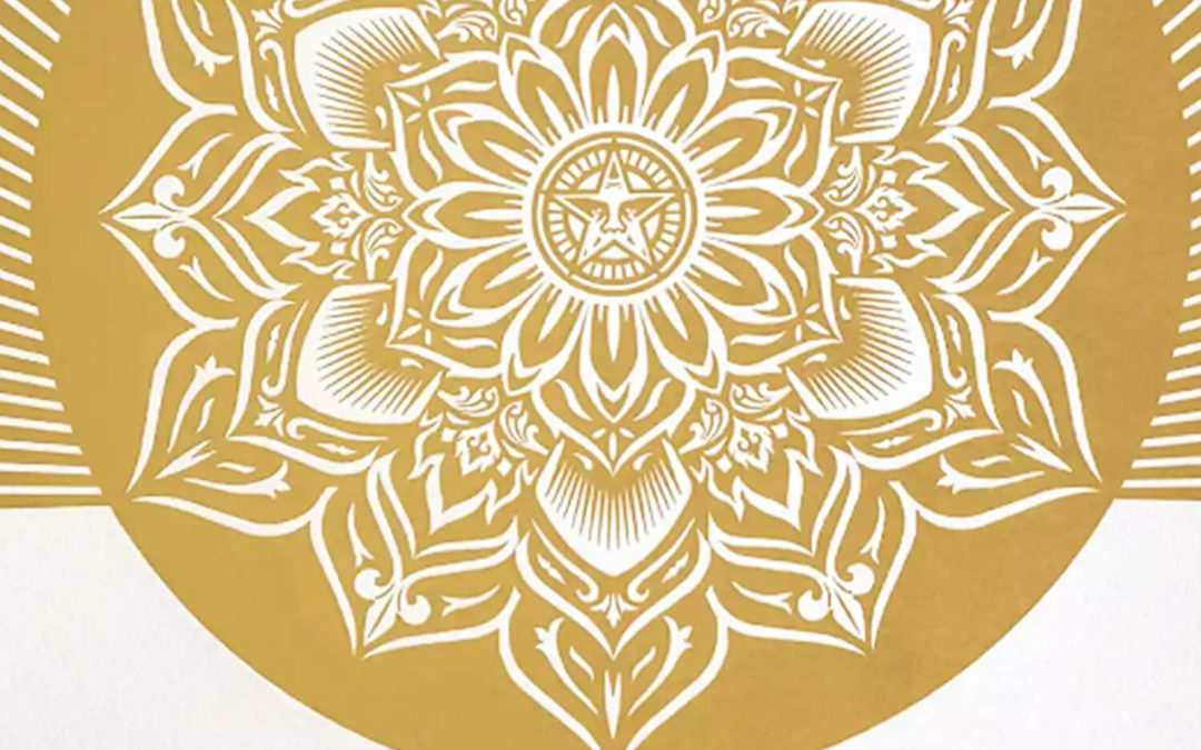 Obey-Lotus-Crescent-White-and-Gold-artwork-by-Obey-(Shepard-Fairey)